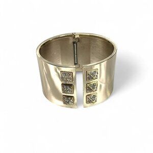Victoria's Secret Gold Tone Hinged Cuff Bracelet Rhinestone Encrusted Studs